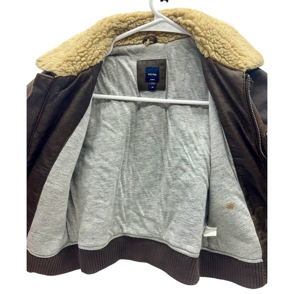 Baby Gap Bomber Aviator Faux Leather Jacket Coat Sz 5T Sherpa Classic Distressed - Picture 7 of 16